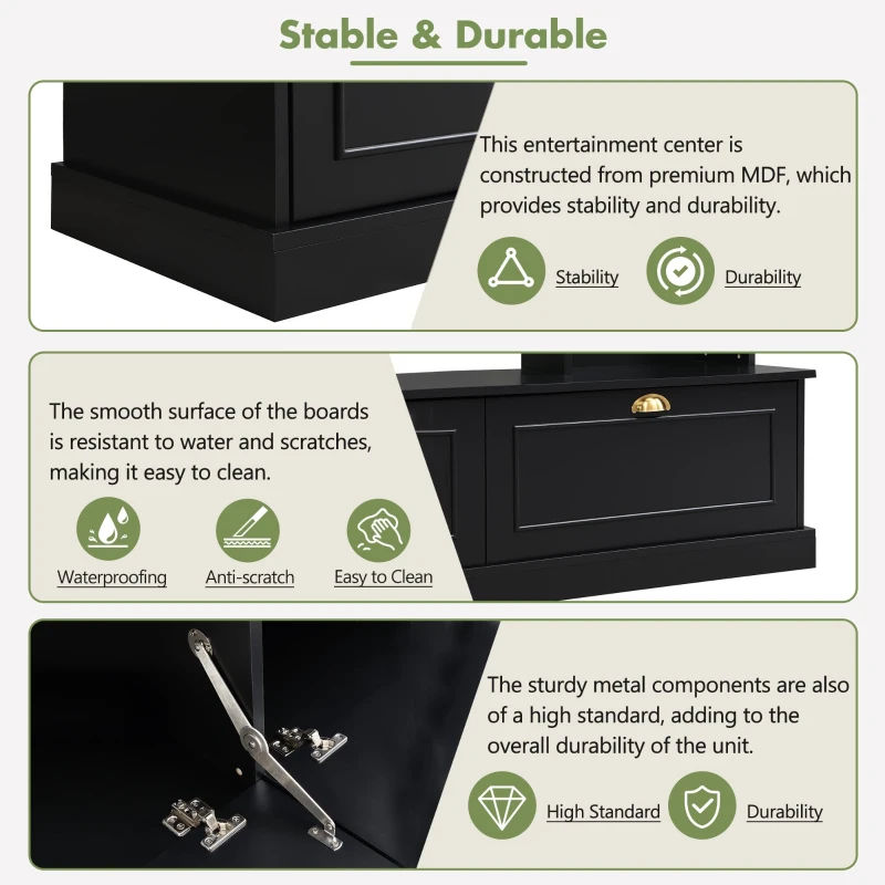 Modern Large Wall Unit Entertainment Center with Bookshelves for TVs Up to 78", 4-in-1 TV Stand with Cabinets, Open Shelves, Black