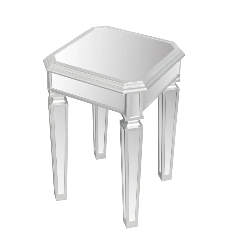 Modern Glass Mirrored End Side Table, Versatile Design with Adjustable Legs, Sleek Corner Table for Living Room or Bedroom, Silve