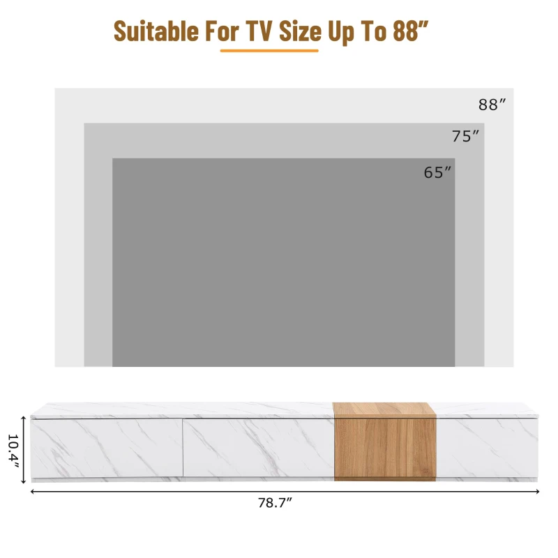 Vinsetto TV Stand with Faux Marble and Walnut Finish, Modular Entertainment Center for TVs up to 88", 4 Storage Drawers, White