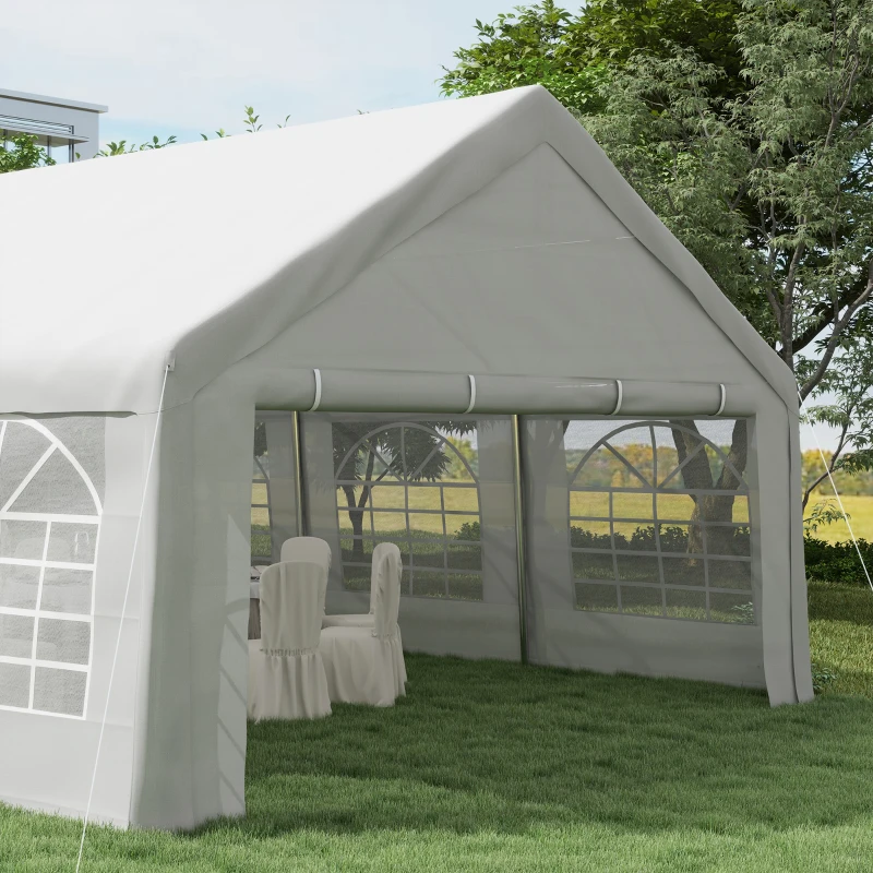Outsunny 32x16 Outdoor Canopy Tent Heavy Duty Carport Tent with Cathedral Window Design for Party & Wedding, Removable Sidewalls, White