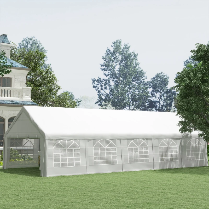 Outsunny 32x16 Outdoor Canopy Tent Heavy Duty Carport Tent with Cathedral Window Design for Party & Wedding, Removable Sidewalls, White