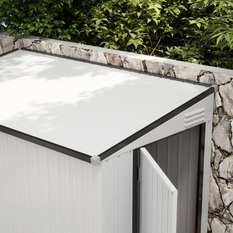 Outsunny 4' x 7.7' Lean to Garden Storage Shed, Outdoor Metal Tool House with Lockable Door Vents for Backyard Patio Lawn, White