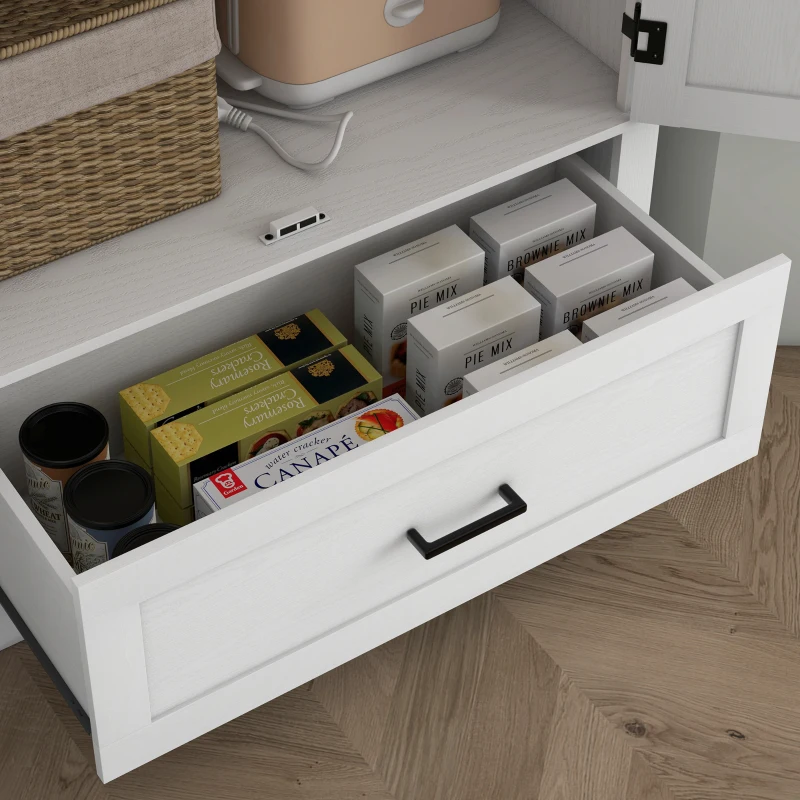 HOMCOM 69" Tall Farmhouse Kitchen Pantry Cabinet with 2 Doors, Drawer and Adjustable Shelves, White