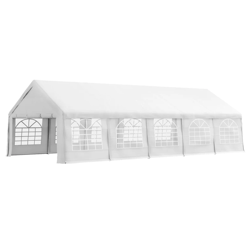 Outsunny 32x16 Outdoor Canopy Tent Heavy Duty Carport Tent with Cathedral Window Design for Party & Wedding, Removable Sidewalls, White