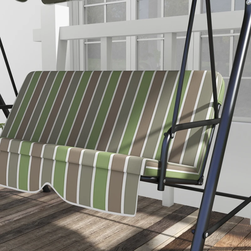 Outsunny 3-Seat Outdoor Patio Swing Chair w/ Cushion, Steel Frame Stand, Adjustable Tilt Canopy for Patio, Garden, Beige & Green