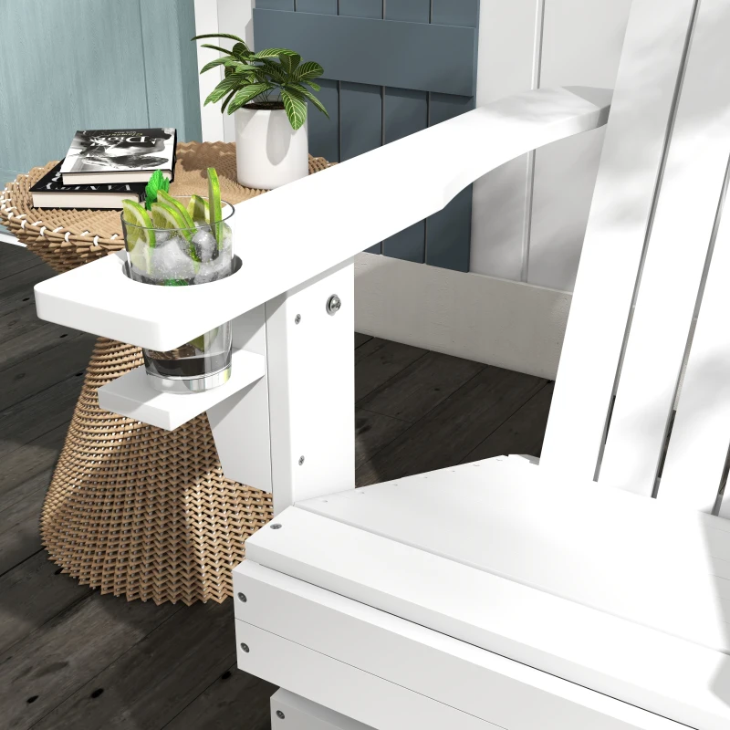Outsunny Oversized Adirondack Chair, Outdoor Fire Pit and Porch Seating, Classic Log Lounge w/ Built-in Cupholder, White