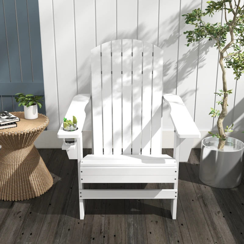 Outsunny Oversized Adirondack Chair, Outdoor Fire Pit and Porch Seating, Classic Log Lounge w/ Built-in Cupholder, White