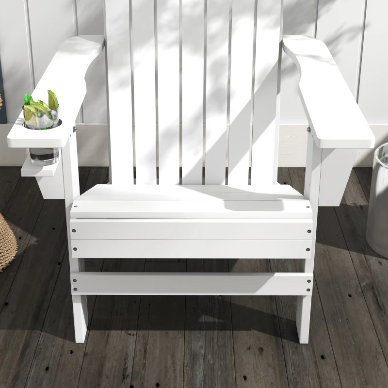 Outsunny Oversized Adirondack Chair, Outdoor Fire Pit and Porch Seating, Classic Log Lounge w/ Built-in Cupholder, White