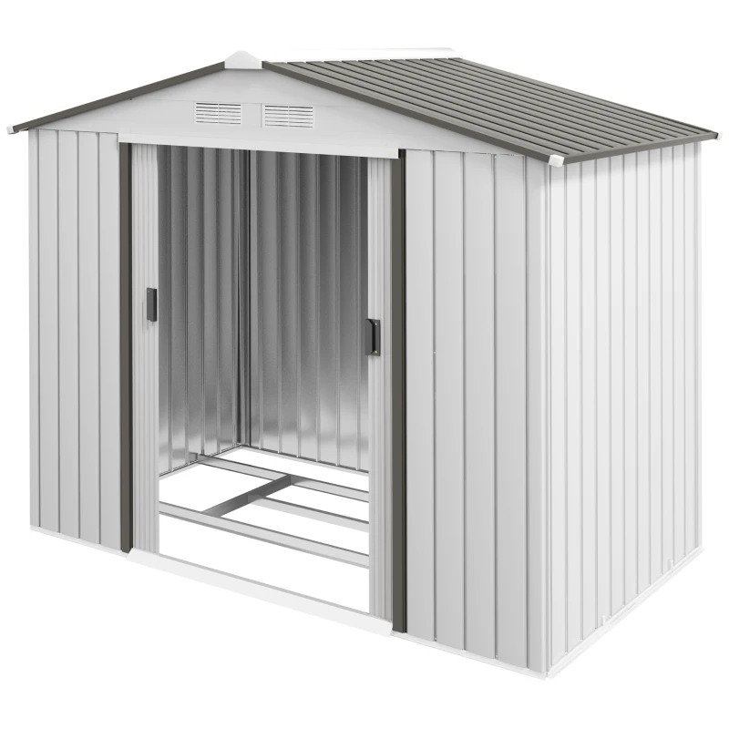 Outsunny 7' x 4' Outdoor Storage Shed, Garden Tool House with Foundation Kit, 4 Vents and 2 Easy Sliding Doors for Backyard, Patio, Garage, Lawn, White