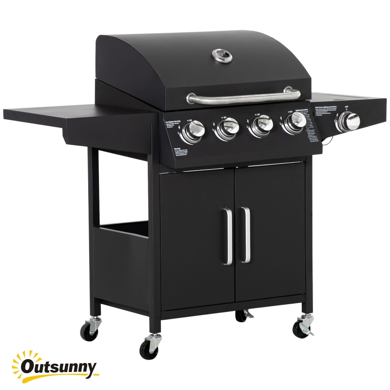 Captiva Designs 4-Burner Gas & Charcoal Combo Grill – Dual Fuel – With Side Burner – Black