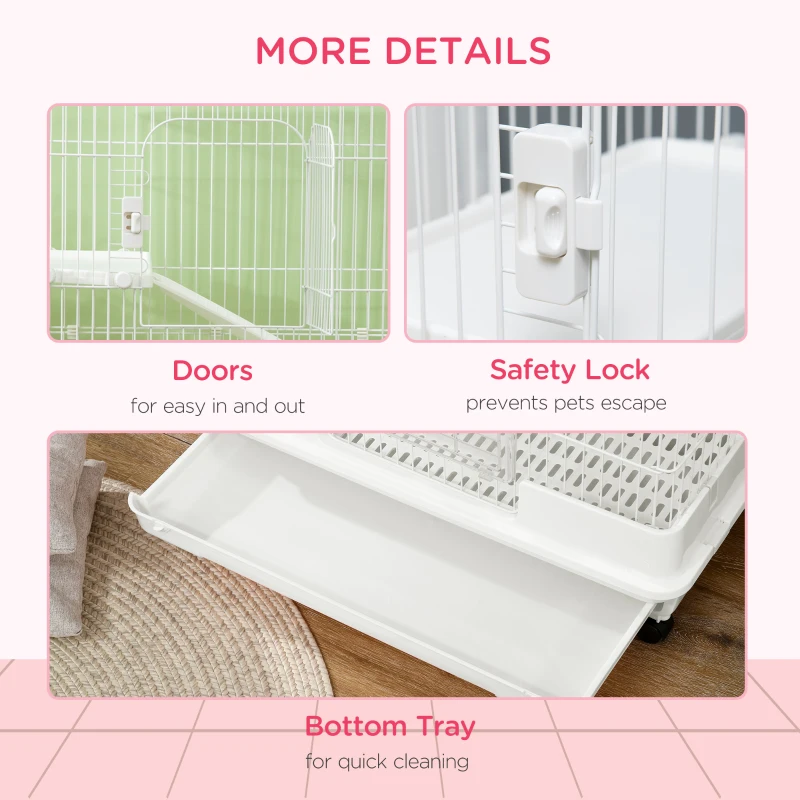 PawHut 32"L 4-Level Small Animal Cage Rabbit Hutch with Universal Lockable Wheels, Slide-out Tray for Bunny, Chinchillas, Ferret, White