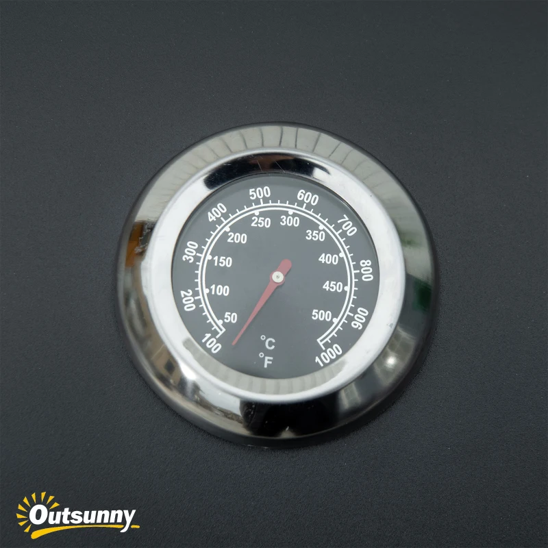 Outsunny 21.75" Charcoal BBQ, Portable Grill with 2 Burners, Heat-Resistant Handle, Folding Legs, Removable Ashtray, Thermometer, Carbon Steel, for Outdoor Cooking, Camping, Black