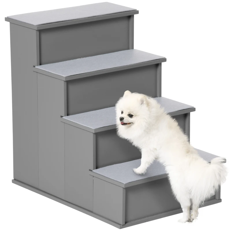 PawHut Dog Steps Pet Stairs for Bed Cat Ladder for Couch with Non-Slip Carpet, 15.7" x 23.2" x 21.3", Grey