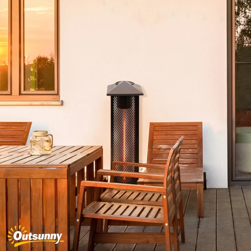 Outsunny Small Patio Heater, 1500W Electric Infrared Outdoor Heater with IP54 Safety Rating & Tip-Over Protection, Silent Design, Handle & Burn Shield, Black