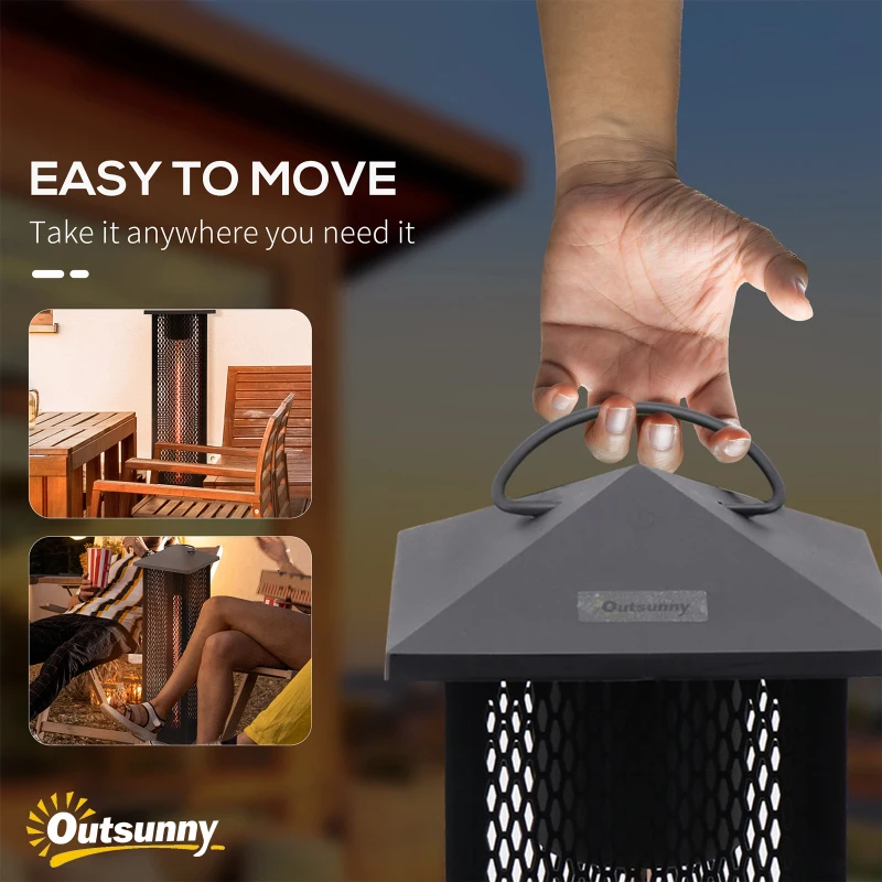 Outsunny Small Patio Heater, 1500W Electric Infrared Outdoor Heater with IP54 Safety Rating & Tip-Over Protection, Silent Design, Handle & Burn Shield, Black