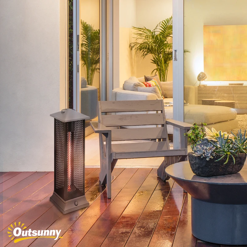 Outsunny Small Patio Heater, 1500W Electric Infrared Outdoor Heater with IP54 Safety Rating & Tip-Over Protection, Silent Design, Handle & Burn Shield, Black