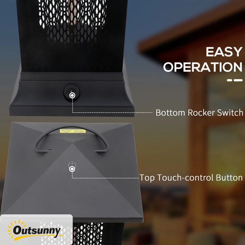 Outsunny Small Patio Heater, 1500W Electric Infrared Outdoor Heater with IP54 Safety Rating & Tip-Over Protection, Silent Design, Handle & Burn Shield, Black