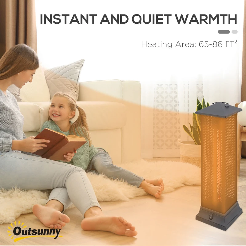 Outsunny Small Patio Heater, 1500W Electric Infrared Outdoor Heater with IP54 Safety Rating & Tip-Over Protection, Silent Design, Handle & Burn Shield, Black