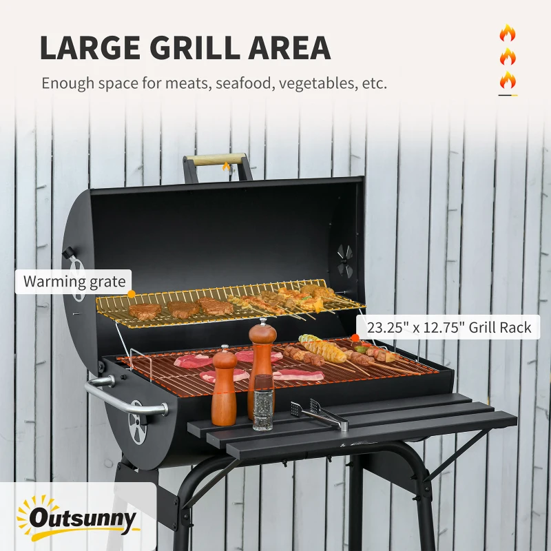Outsunny 30" Portable Charcoal Barbecue Grill with Wheels Outdoor Barbecue with Adjustable Charcoal Rack, Storage Shelf, for Garden Camping Picnic