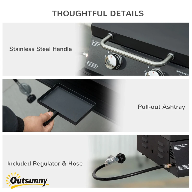 Outsunny 21.75" Charcoal BBQ, Portable Grill with 2 Burners, Heat-Resistant Handle, Folding Legs, Removable Ashtray, Thermometer, Carbon Steel, for Outdoor Cooking, Camping, Black