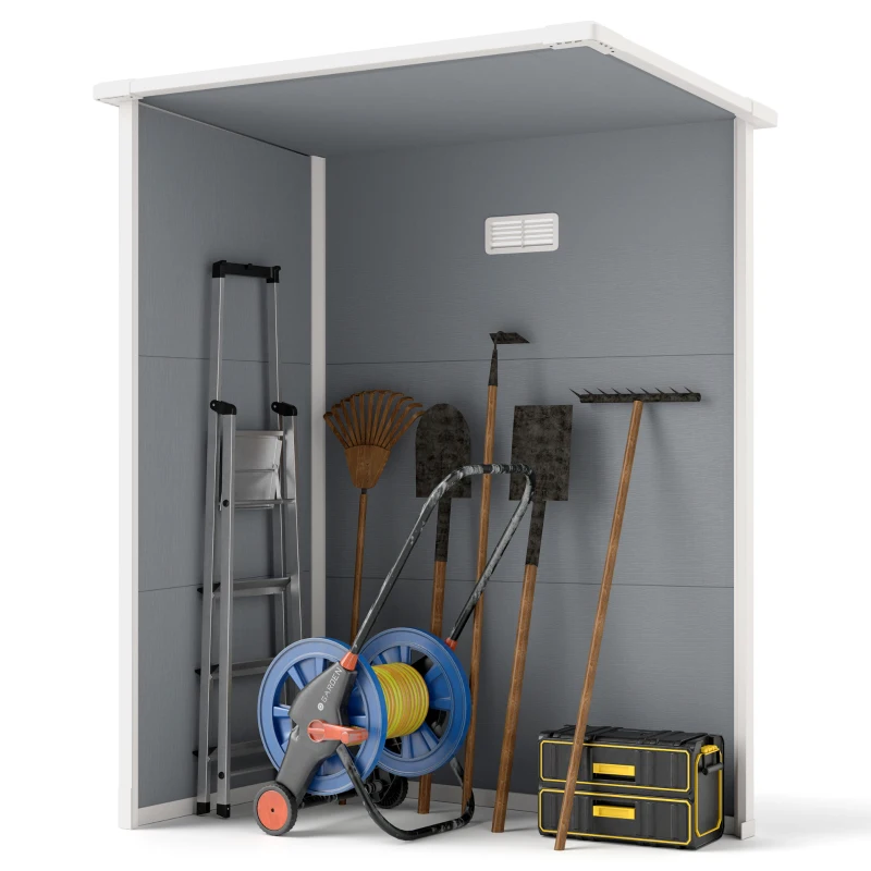 Outsunny Resin Garden Shed, 5'x3' Outdoor Storage Shed with Lock, Window, Vent, Utility Tool Shed for Backyard, Patio, Gray