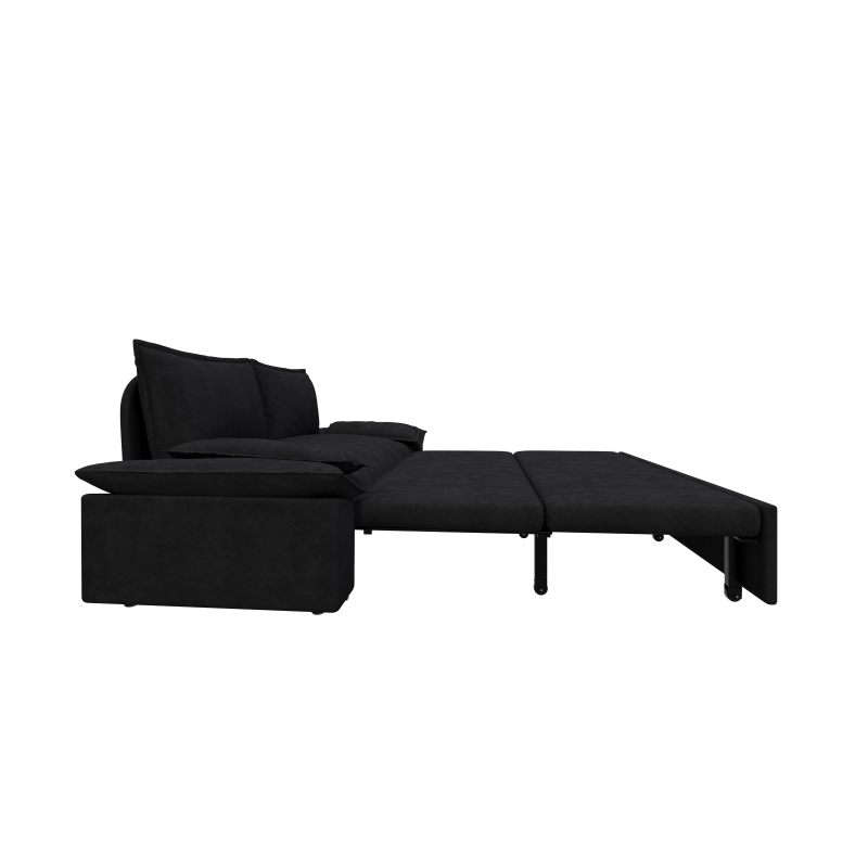70" 3-in-1 Convertible Sleeper Sofa with 2 Soft Pillows, Multi-Functional Velvet Loveseat Bed, 70" L x 33" W x 36" H, Black