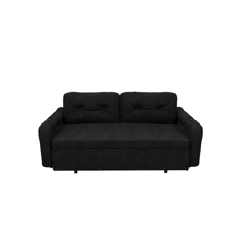 66" Hydraulic Convertible Sleeper Sofa with Storage and 2 Soft Pillows, Tufted Button Upholstered Loveseat, 66" L x 35.5" W x 35" H, Black