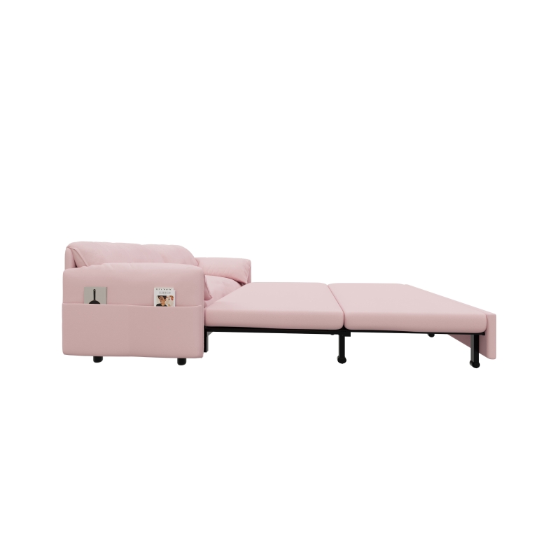 64" 3-in-1 Convertible Sleeper Sofa with Side Storage, Multi-Functional Velvet Loveseat Bed, 64" L x 33.5" W x 36" H, Pink