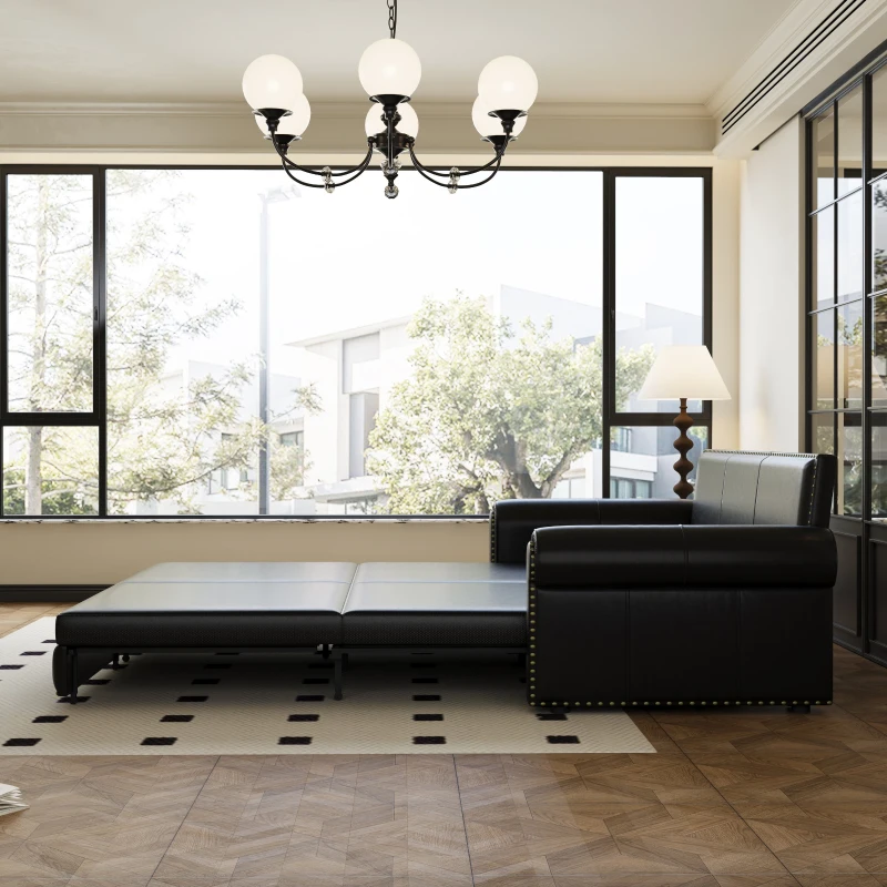 94" 3-in-1 Convertible Sleeper Sofa with Nailhead Trim & Rolled Arm, Chesterfield Sofa, Multi-Functional, 94" L x 35.5" W x 38.5" H, Black