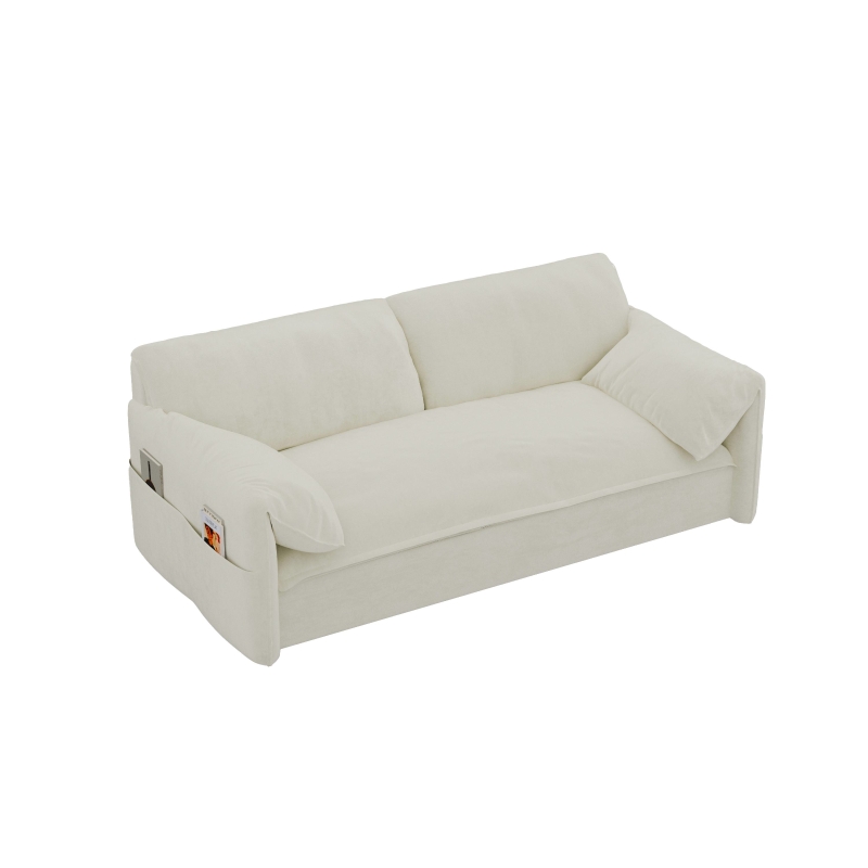 64" 3-in-1 Convertible Sleeper Sofa with Side Storage, Multi-Functional Velvet Loveseat Bed, 64" L x 33.5" W x 36" H, Beige