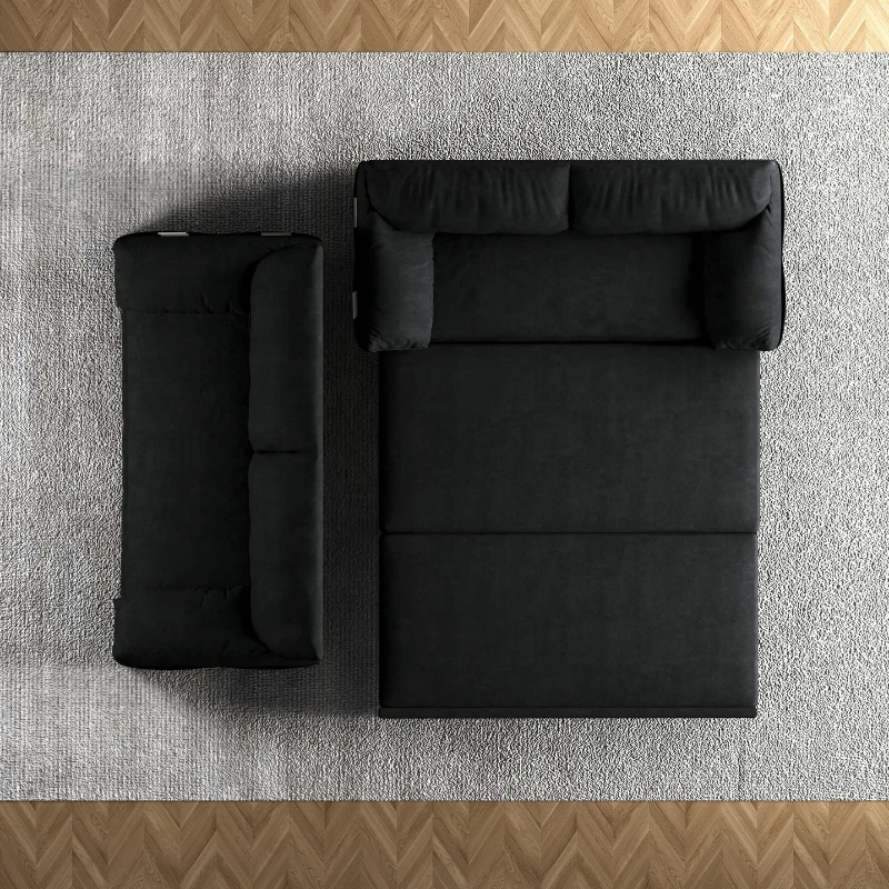 64" 3-in-1 Convertible Sleeper Sofa with Side Storage, Multi-Functional Velvet Loveseat, 64" L x 33.5" W x 36" H, Black
