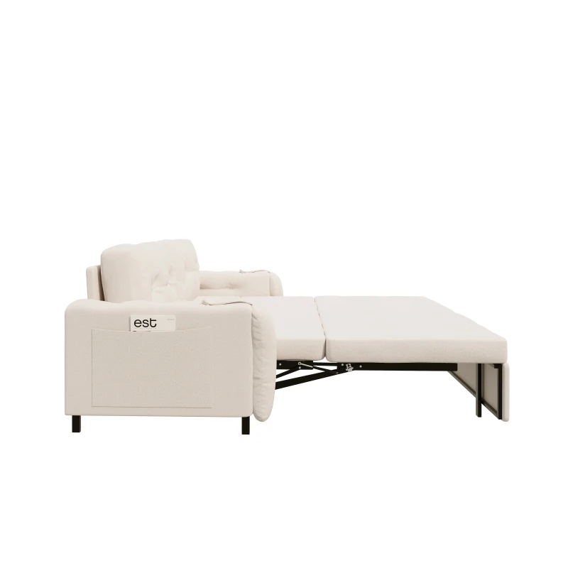 66" Hydraulic Convertible Sleeper with Storage and 2 Pillows, Tufted Button Upholstered Velvet Loveseat, 66" L x 35.5" W x 35" H, Beige