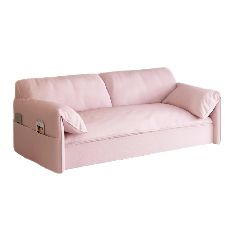 64" 3-in-1 Convertible Sleeper Sofa with Side Storage, Multi-Functional Velvet Loveseat Bed, 64" L x 33.5" W x 36" H, Pink