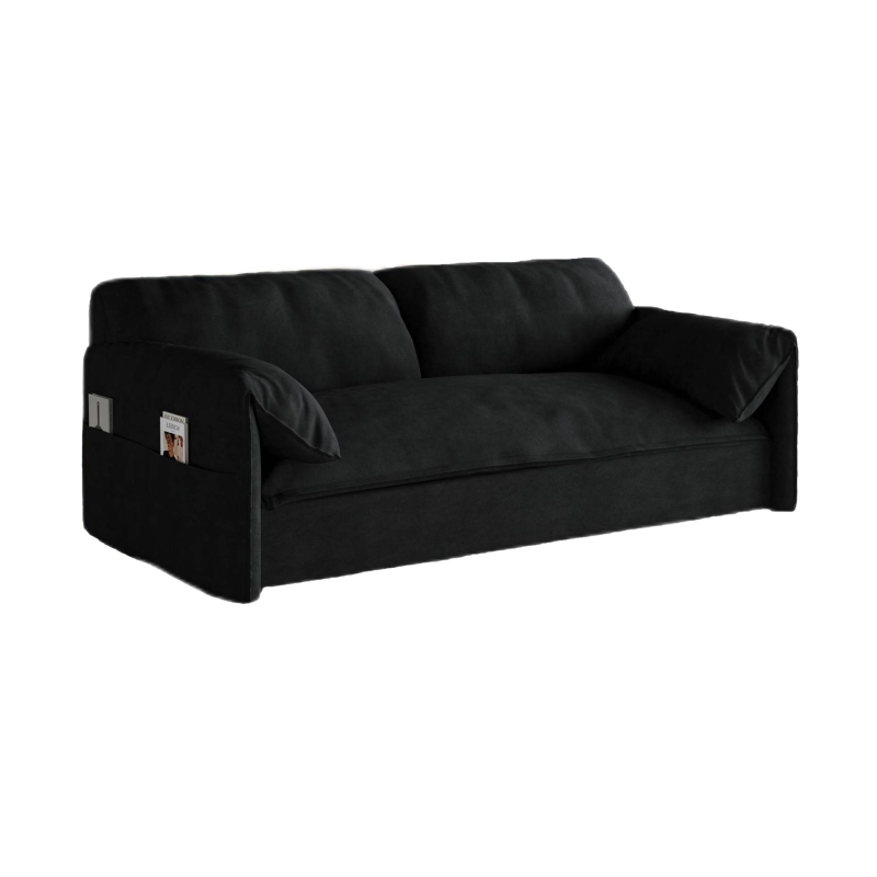 64" 3-in-1 Convertible Sleeper Sofa with Side Storage, Multi-Functional Velvet Loveseat, 64" L x 33.5" W x 36" H, Black