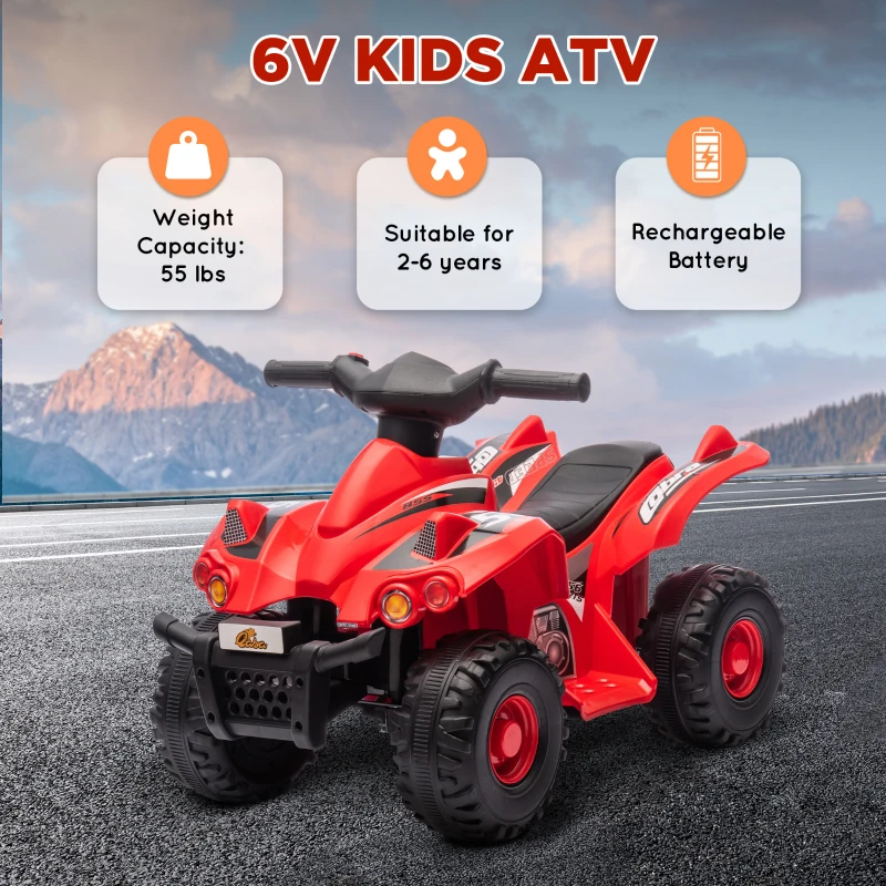 Qaba 6V Kids ATV, 4 Wheeler Quad Car w/ Music for 2-6 Years, Red