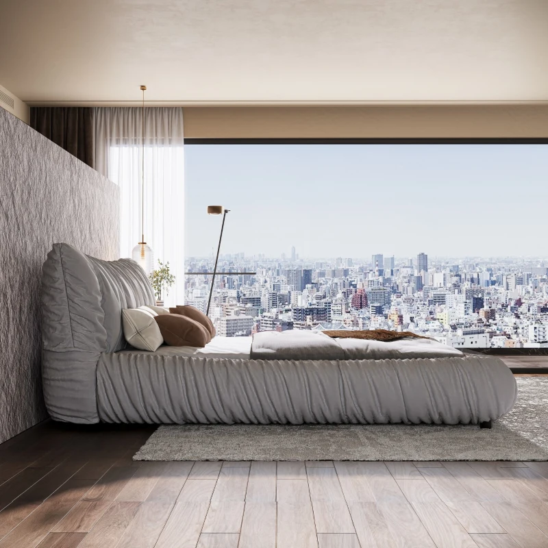 King Size Upholstered Bed with Removable Cushion, Solid Wood Frame, Adjustable Mattress Heights, 96.5" L x 89" W x 39.5" H, LIGHT Gray