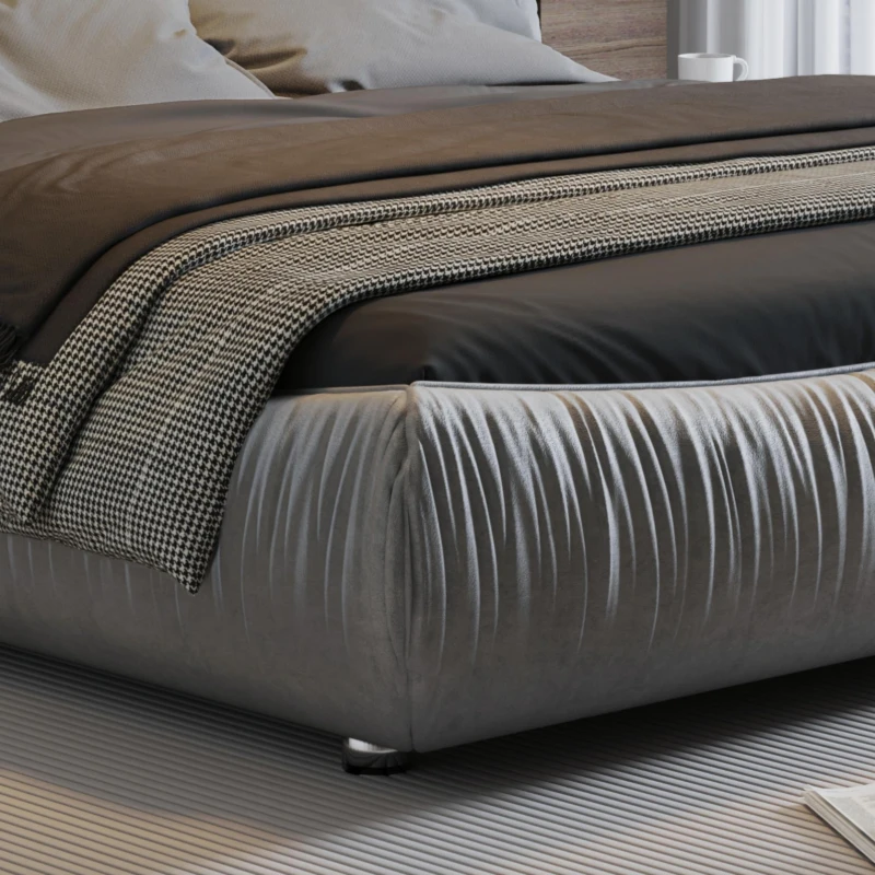 Queen Size Upholstered Bed with Oversized Padded Backrest, Solid Wood Frame, Adjustable Mattress Heights, 96.5" L x 70" W x 43.5" H, Grey