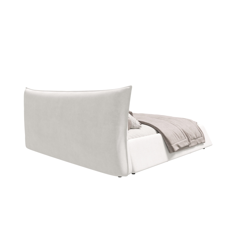 King Size Upholstered Platform Bed with Special Shaped Velvet Headboard, Solid Wood Frame, 97.5" L x 93" W x 42" H, Cream