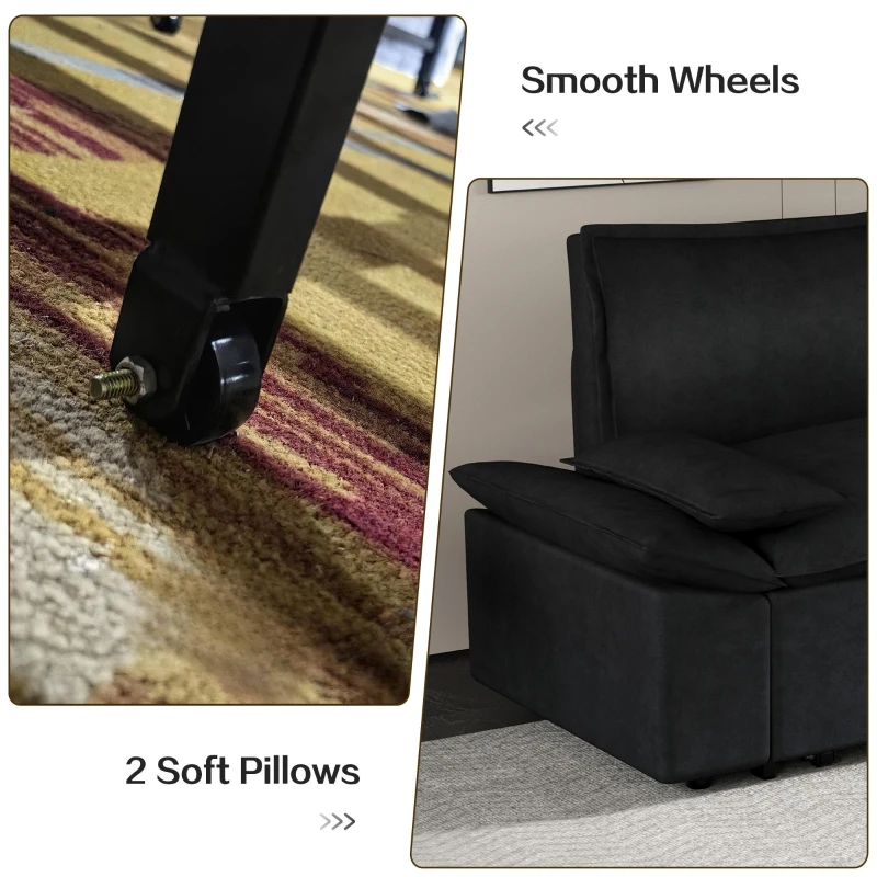 70" 3-in-1 Convertible Sleeper Sofa with 2 Soft Pillows, Multi-Functional Velvet Loveseat Bed, 70" L x 33" W x 36" H, Black