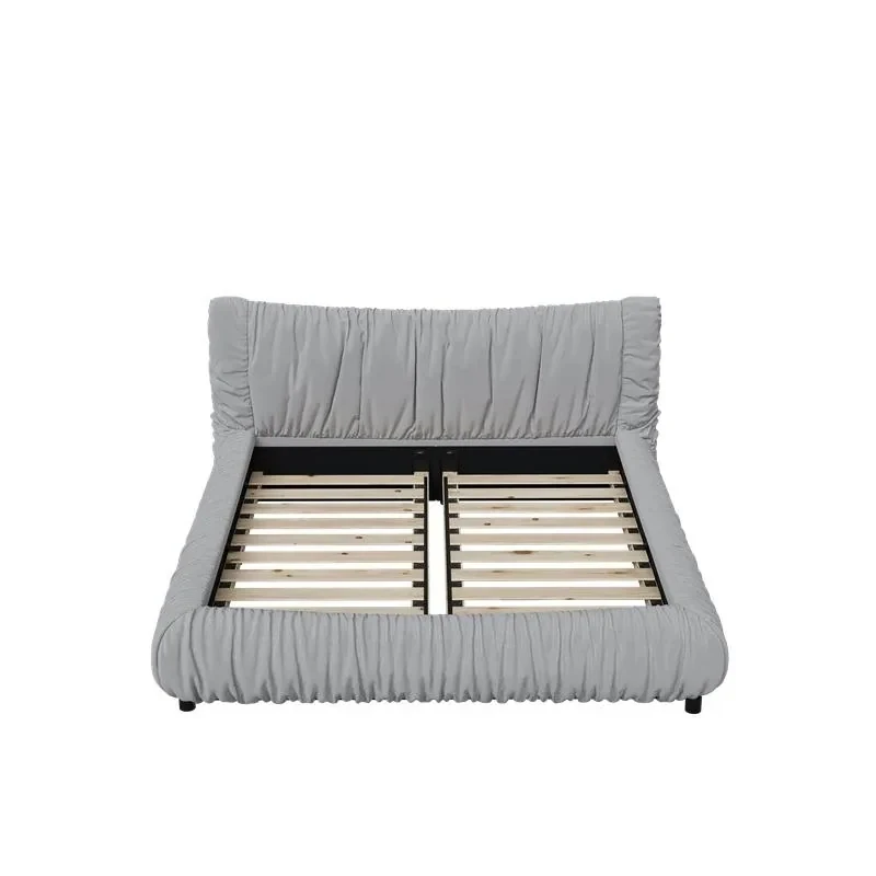 King Size Upholstered Bed with Removable Cushion, Solid Wood Frame, Adjustable Mattress Heights, 96.5" L x 89" W x 39.5" H, LIGHT Gray