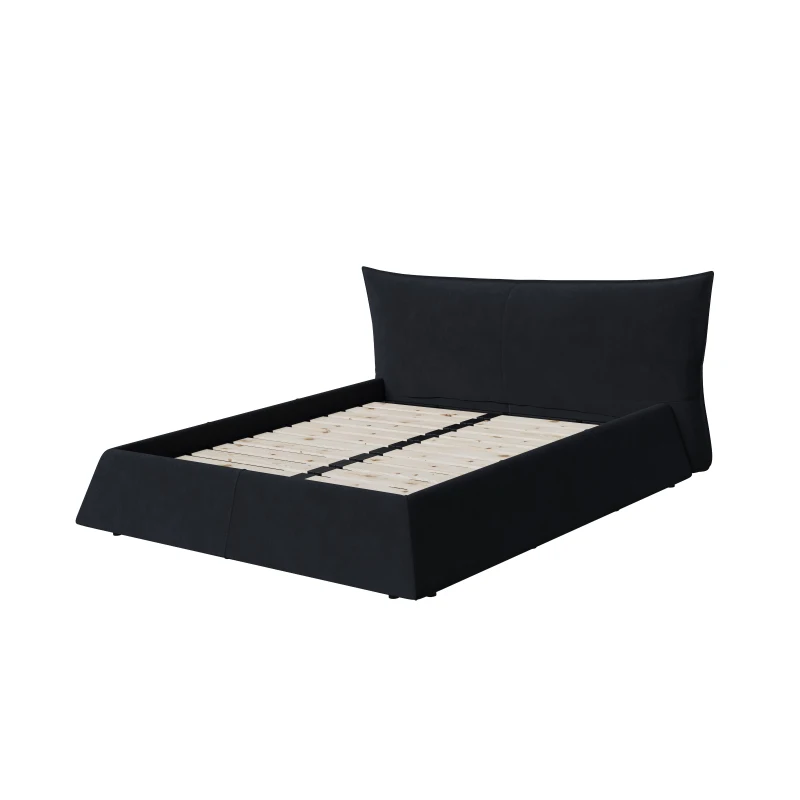 King Size Upholstered Platform Bed with Velvet Headboard, Metal & Solid Wood Frame, 97.5" L x 93" W x 42" H, Black
