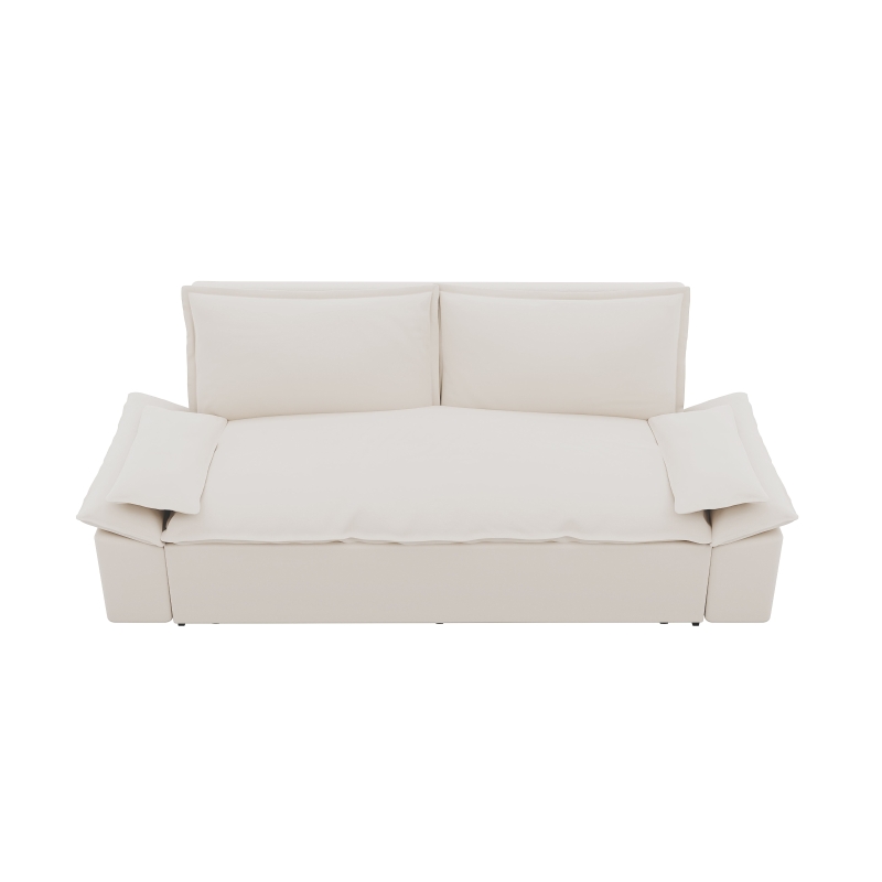 70" 3-in-1 Convertible Sleeper Sofa with 2 Soft Pillows, Multi-Functional Velvet Loveseat Bed, 70" L x 33" W x 36" H, Beige