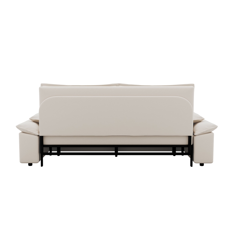 70" 3-in-1 Convertible Sleeper Sofa with 2 Soft Pillows, Multi-Functional Velvet Loveseat Bed, 70" L x 33" W x 36" H, Beige