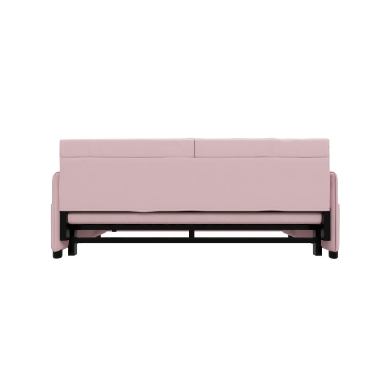 64" 3-in-1 Convertible Sleeper Sofa with Side Storage, Multi-Functional Velvet Loveseat Bed, 64" L x 33.5" W x 36" H, Pink