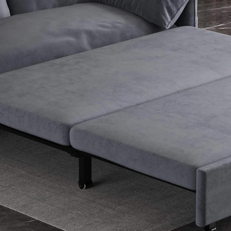 64" 3-in-1 Convertible Sleeper Sofa with Side Storage, Multi-Functional Velvet Loveseat Bed, 64" L x 33.5" W x 36" H, Grey