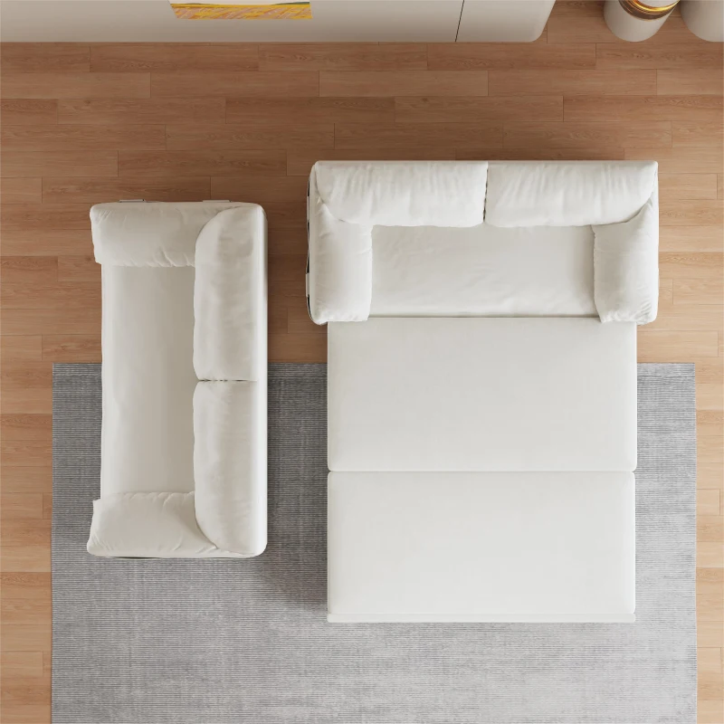 64" 3-in-1 Convertible Sleeper Sofa with Side Storage, Multi-Functional Velvet Loveseat Bed, 64" L x 33.5" W x 36" H, Beige