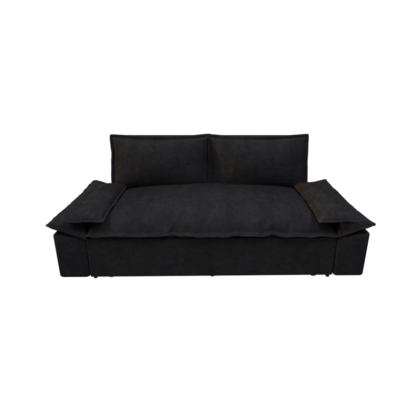 70" 3-in-1 Convertible Sleeper Sofa with 2 Soft Pillows, Multi-Functional Velvet Loveseat Bed, 70" L x 33" W x 36" H, Black