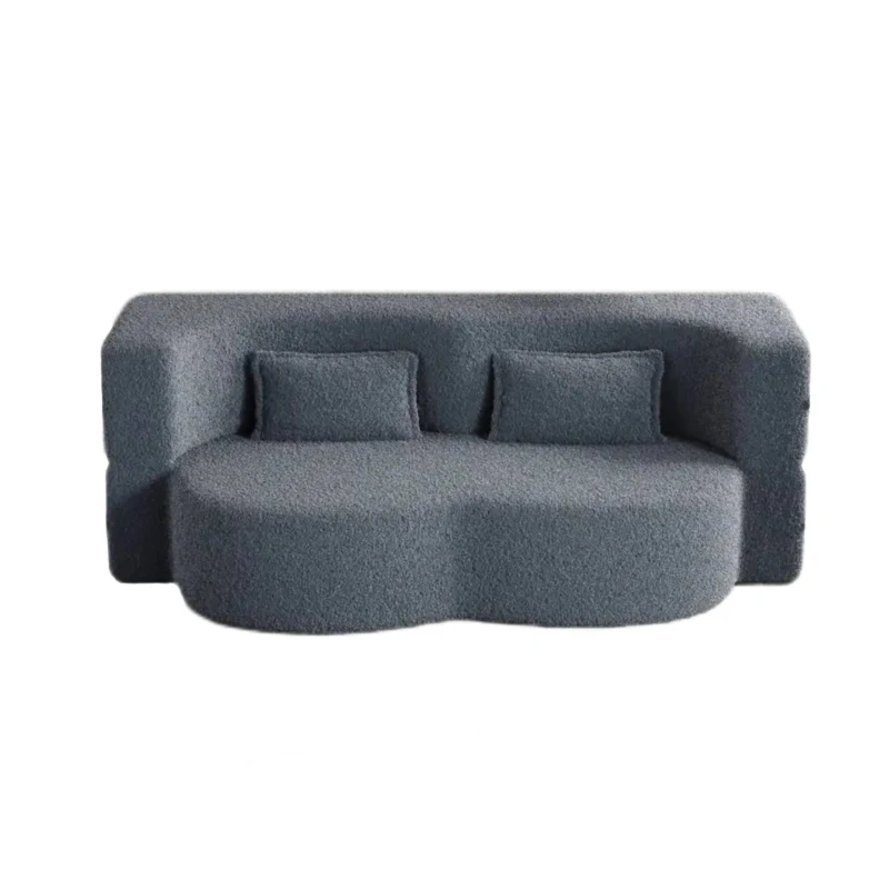 Convertible Teddy Fabric Foam-Filled Sleeper Sofa Bed with 2 Pillows, Folding Mattress, Modern Floor Sofa, 78" L x 45" W x 30" H, Gray