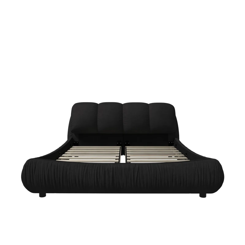 Queen Size Upholstered Bed with Oversized Padded Backrest, Solid Wood Frame, Adjustable Mattress Heights, 96.5" L x 70" W x 43.5" H, Black