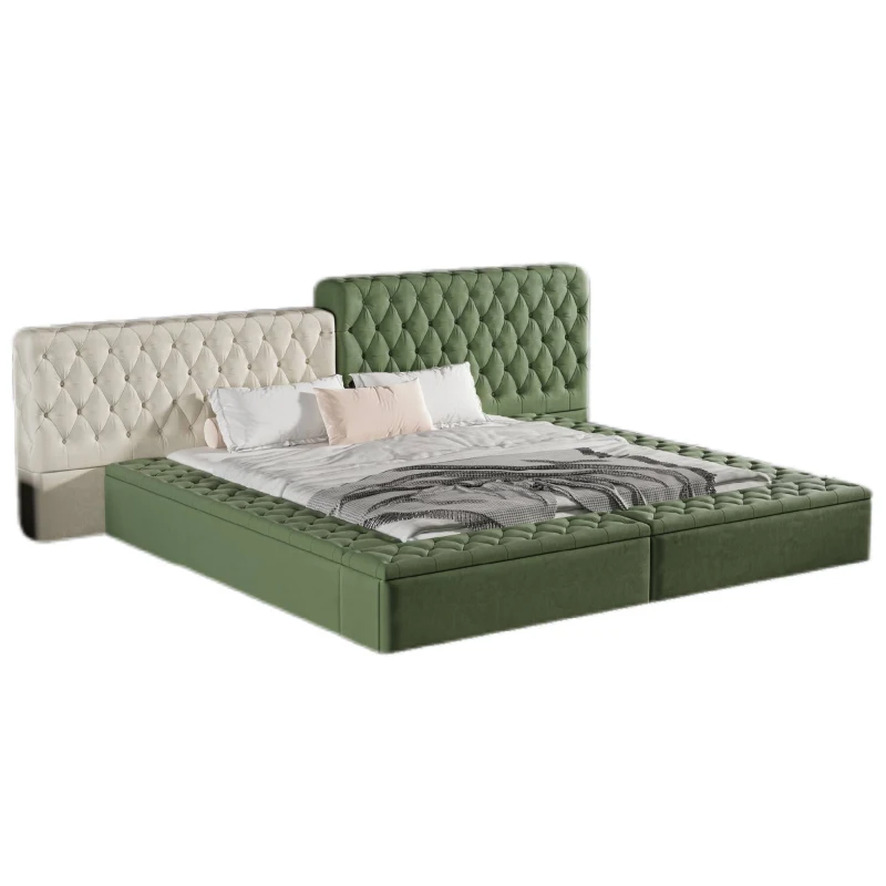 King Contemporary Special-Shaped Upholstered Bed with Deep Button Tufting, Storage Compartments, 123.5" L x 101" W x 43.5" H, Green